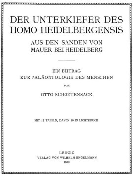 Portada de la descripción de Homo heidelbergensis por Otto Schoetensack en 1908 (fuente: Wikipedia)