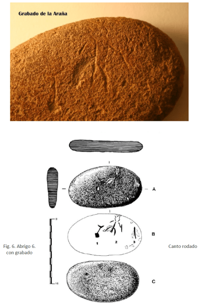 Canto rodado con grabados de La Araña