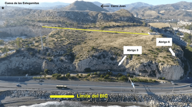 Vista aérea del BIC de la Araña y localización de algunos sitios mencionados en el artículo