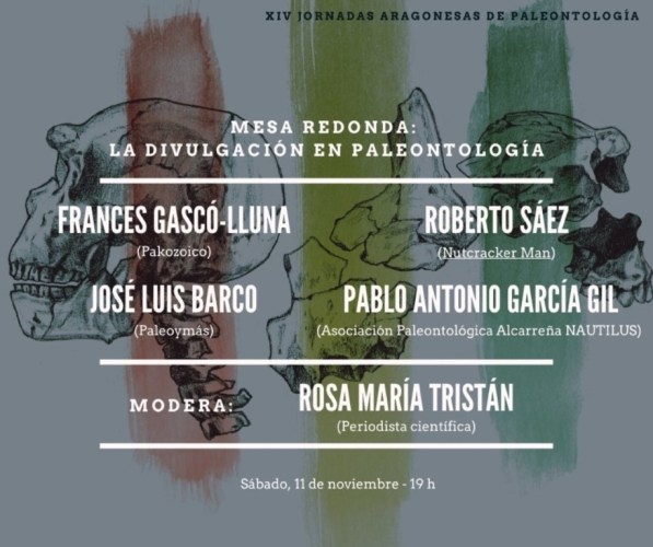 Cartel XIV Jornadas aragonesas de Paleontología: mesa redonda "La divulgación en Paleontología"
